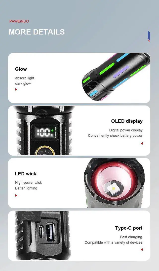 Alt view image 2 of 7 - 800W High Power White Laser Flashlight with Luminous Strips