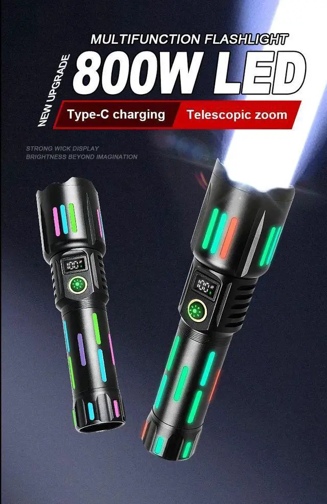 Alt view image 3 of 7 - 800W High Power White Laser Flashlight with Luminous Strips
