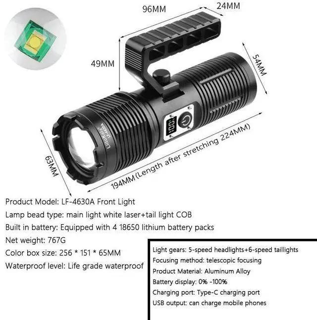 Alt view image 5 of 7 - LiitoKala LF-4630A White laser flashlight, strong light, out
