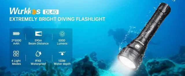 Alt view image 5 of 7 - Wurkkos DL40 Scuba Diving Lamp 26650 Ultra Powerful Flashlig
