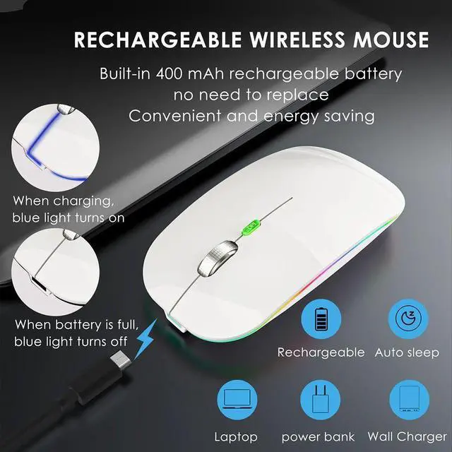 Alt view image 5 of 7 - 2.4G+Bluetooth Wireless Mouse Backlight Jiggler Mouse Rechar
