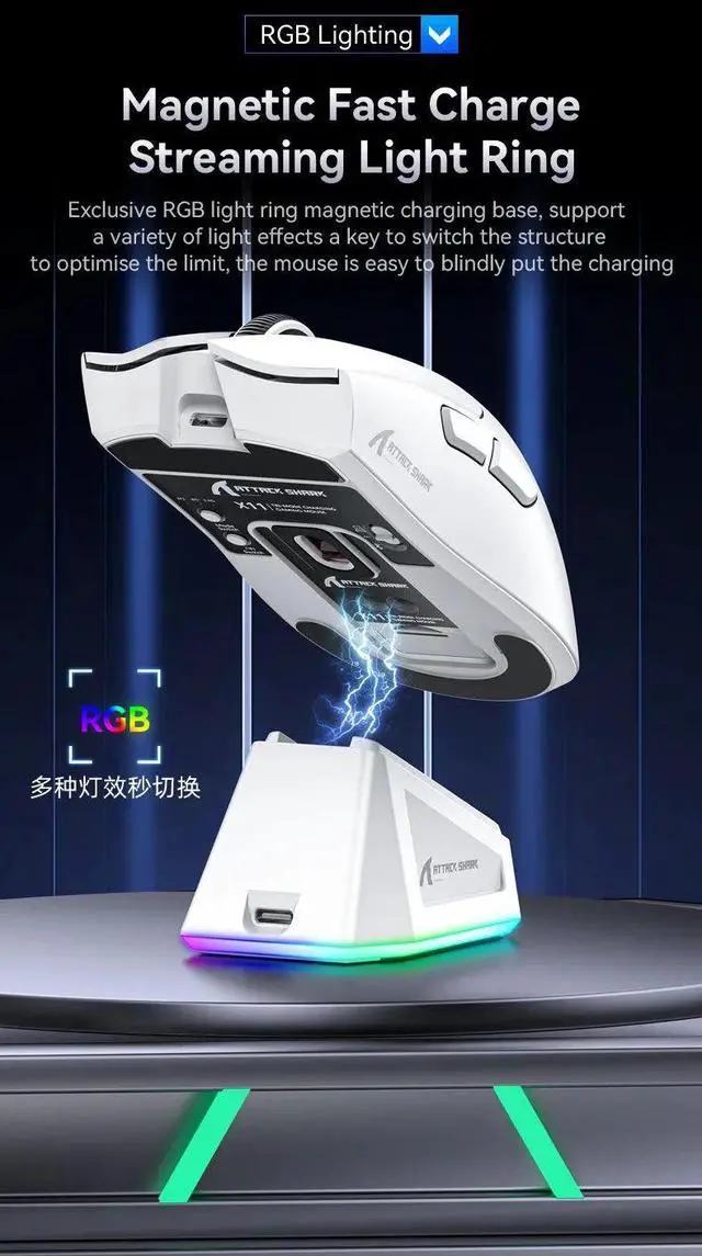 Alt view image 6 of 7 - Attack Shark X11 Wireless mouse, three-mode connection 2.4GH