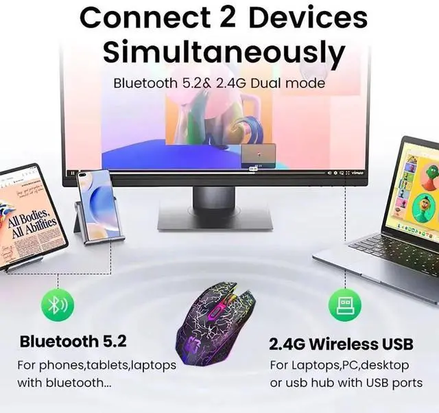 Alt view image 4 of 7 - Bluetooth 5.2 Mouse RGB 2.4G Wireless Mouse Dual-Mode Gaming