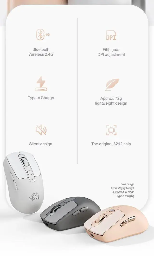 Alt view image 2 of 7 - Lightweight 2.4G wireless mouse, Bluetooth dual-mode, low-fr