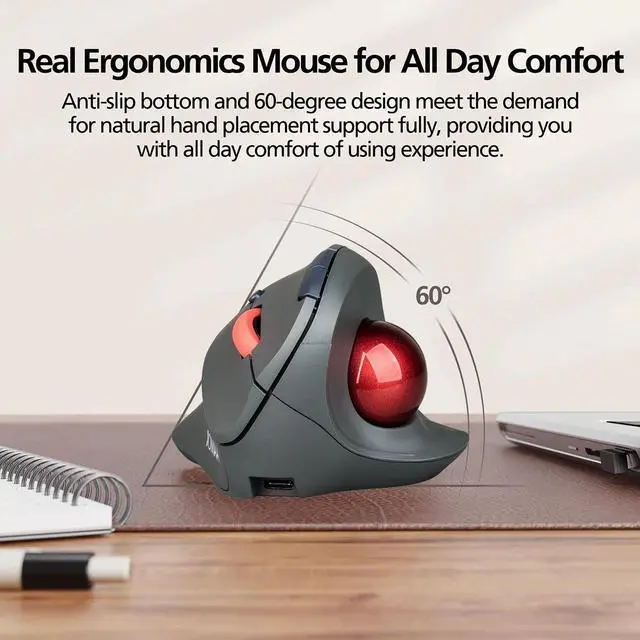 Alt view image 3 of 7 - JOMAA Wireless Trackball Mouse Vertical Rechargeable Rollerb