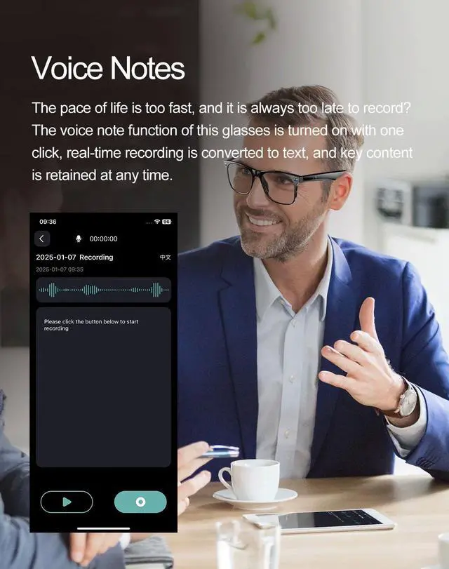 Alt view image 7 of 7 - AI Intelligent Translation Bluetooth Glasses 135 Online Lang