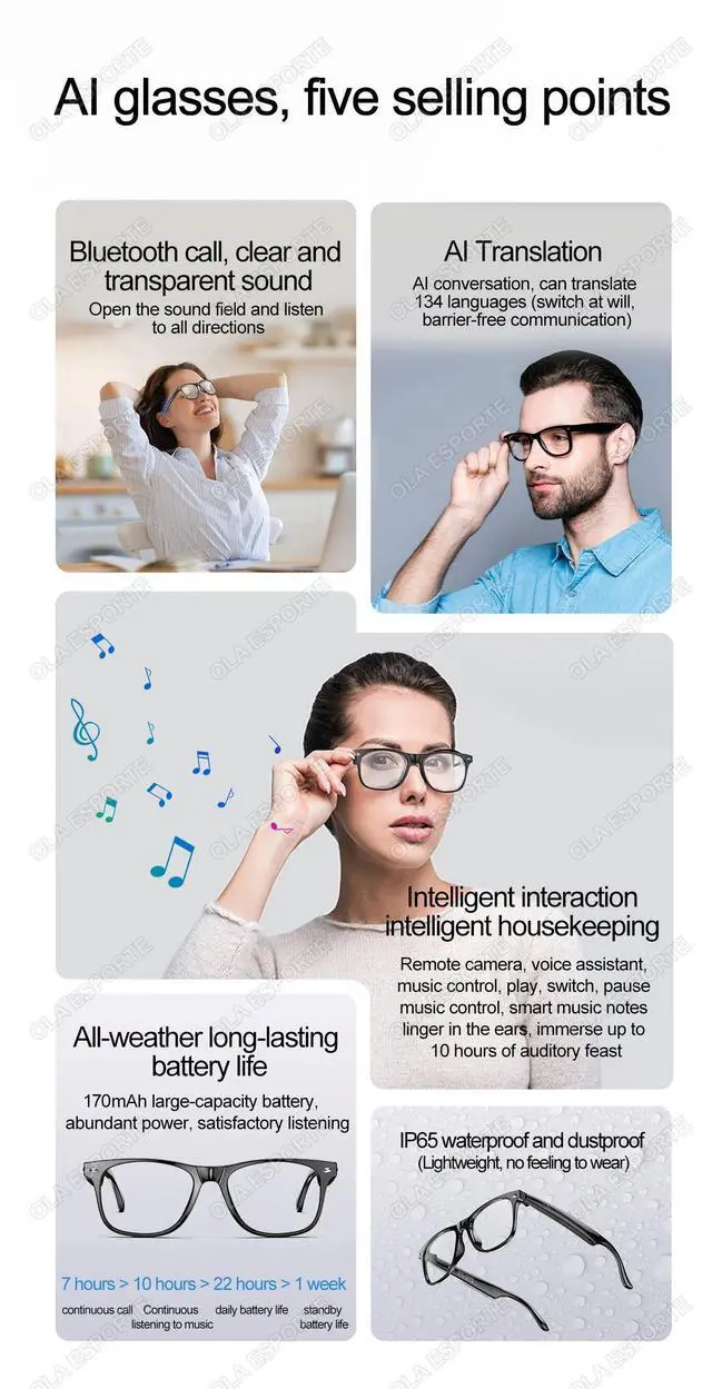 Alt view image 2 of 7 - 2025 Blue Light Polarized Smart Glasses Bluetooth Call AI Re