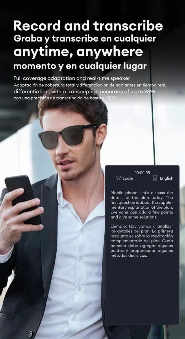 Alt view image 4 of 7 - Choice HYUNDAI HY-C8 AI Glasses Earphones HD Smart Translati