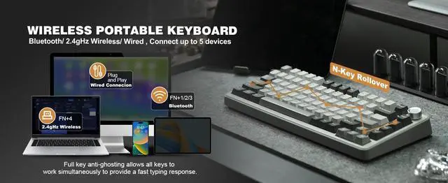 Alt view image 3 of 7 - YUNZII B75 PRO 82-Key Wireless Mechanical Gaming?Keyboard, G