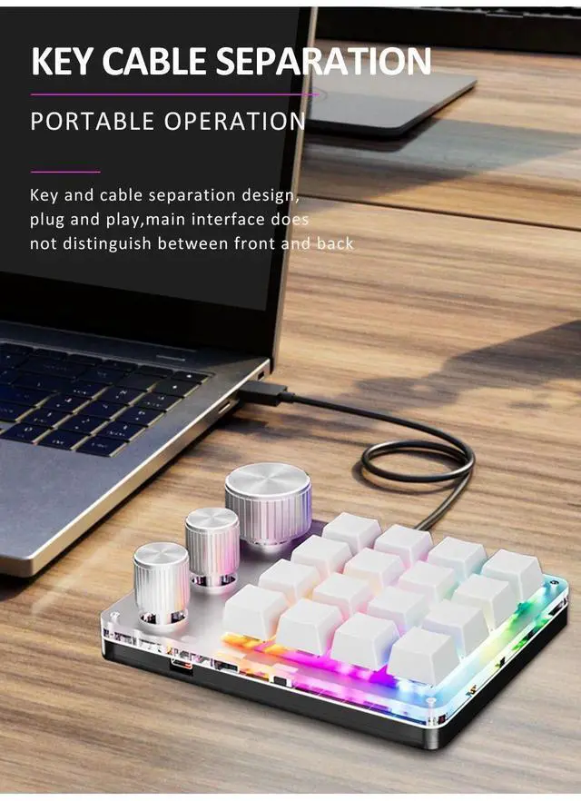 Alt view image 4 of 7 - 16 Keys 3 Knobs Mechanical Gaming Keyboard USB Wired Bluetoo