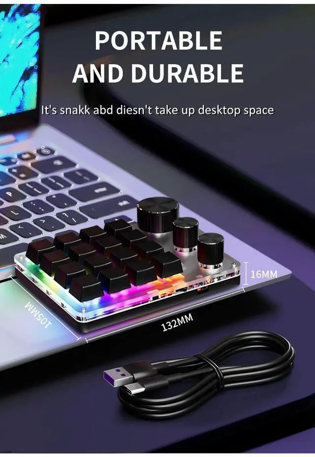 Alt view image 7 of 7 - 16 Keys 3 Knobs Mechanical Gaming Keyboard USB Wired Bluetoo