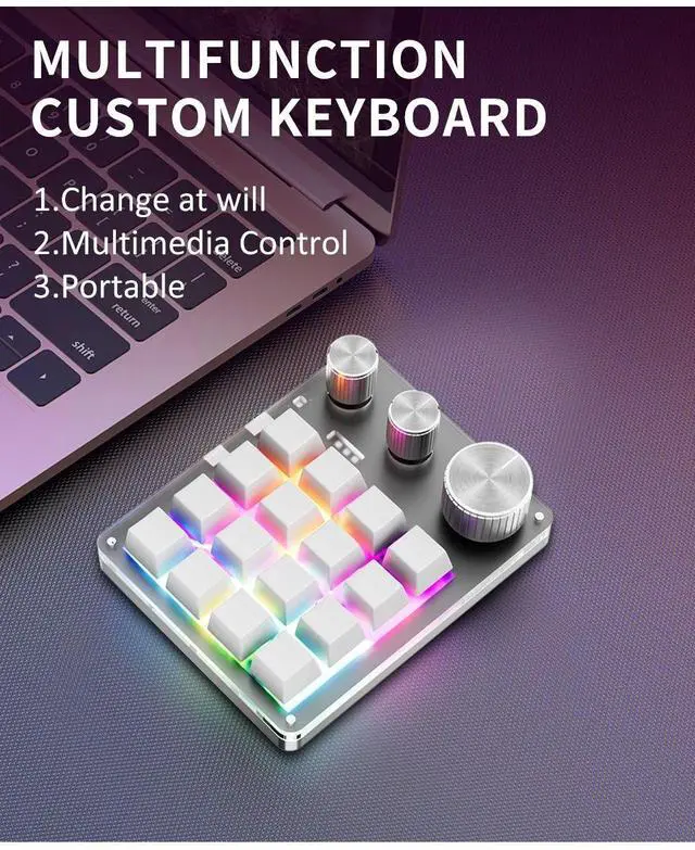 Alt view image 6 of 7 - 16 Keys 3 Knobs Mechanical Gaming Keyboard USB Wired Bluetoo