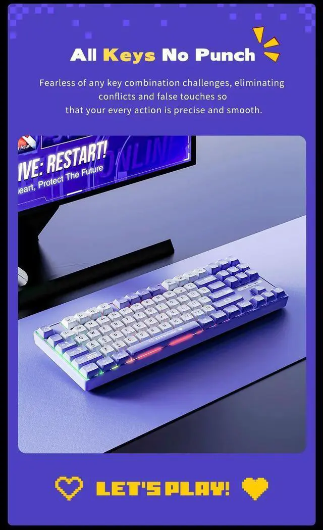 Alt view image 4 of 7 - Ajazz AK870 MC Mechanical Gaming Keyboard 75% Hot-Swappable