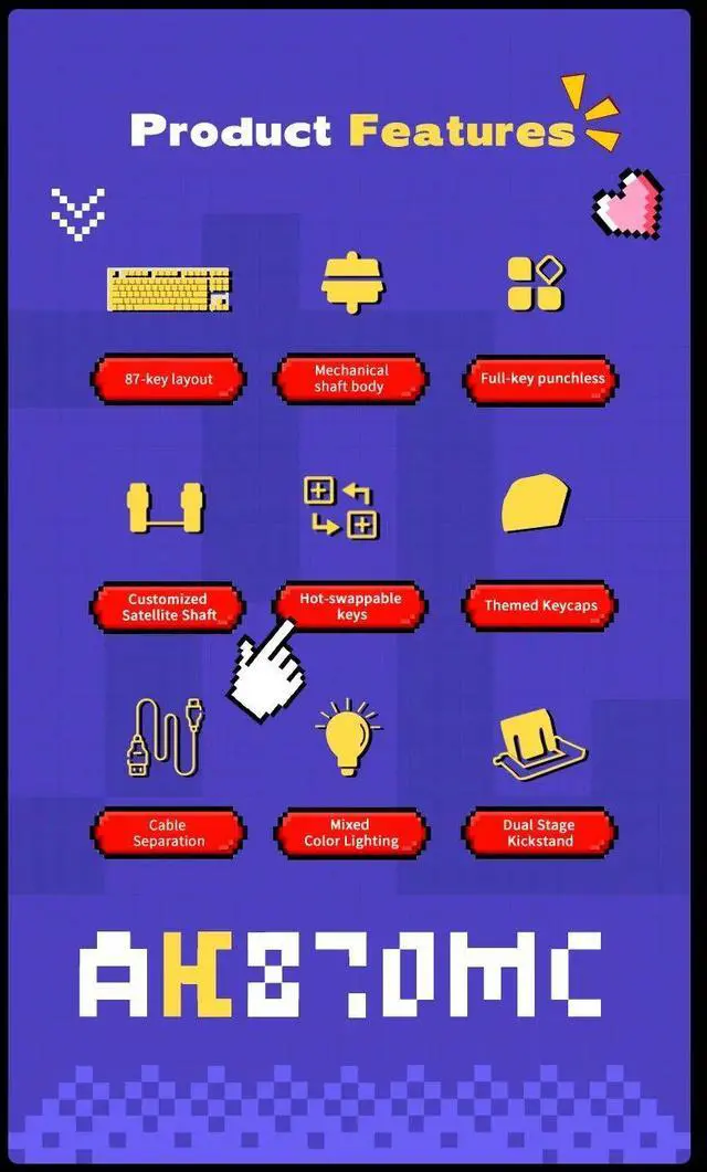 Alt view image 2 of 7 - Ajazz AK870 MC Mechanical Gaming Keyboard 75% Hot-Swappable