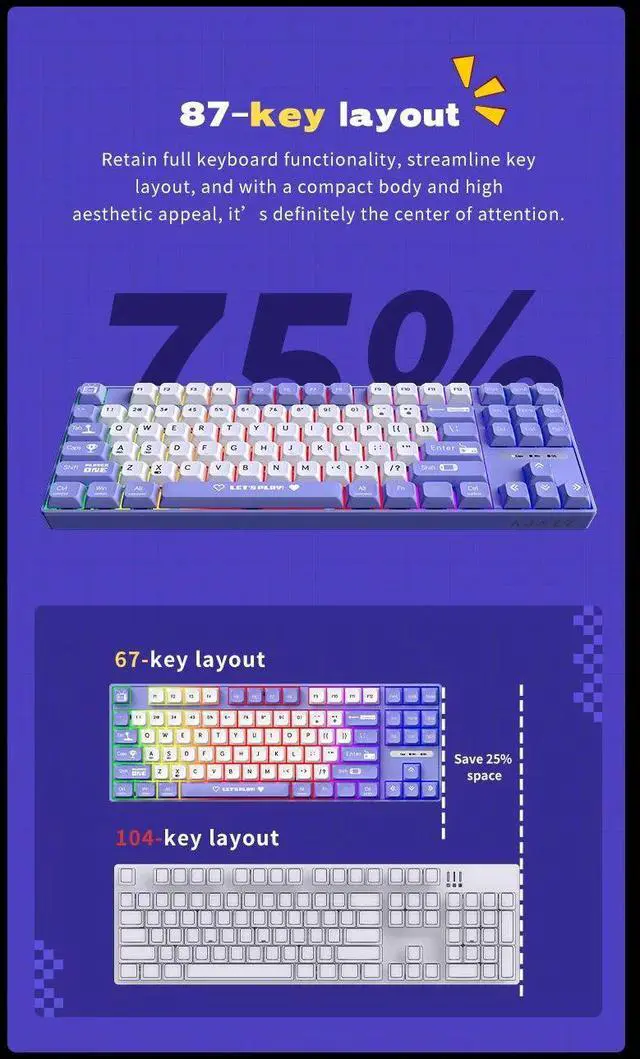 Alt view image 3 of 7 - Ajazz AK870 MC Mechanical Gaming Keyboard 75% Hot-Swappable