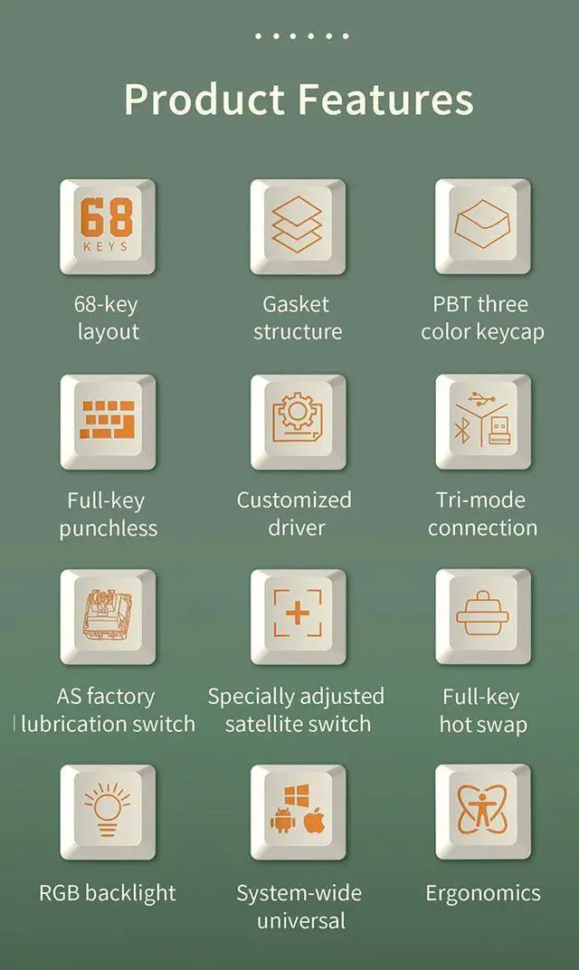 Alt view image 2 of 6 - Ajazz AKS068 Pro 68 keys Gaming Mechanical Keyboard RGB Ergo