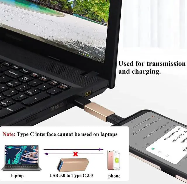 Alt view image 6 of 7 - USB 3.0 to Type C Adapter Female USB Type C to Male USB 3.0 A Converter for USB Port PC,Laptops,Power Banks,Chargers and Type-C Port U-Disk,Smart Phone,Data Cable Etc(Champagne Gold-2 Pack)