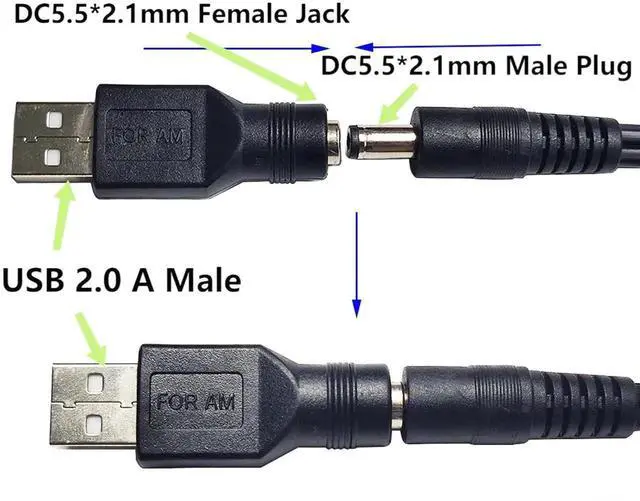 Alt view image 5 of 7 - USB to DC Power Adapter USB 2.0 A Male to DC 5.5x2.1mm Female Connector DC5521 Female to Type A Male Adapter for Laptop PC Smart Phone 2 PCS