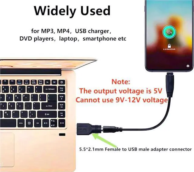 Alt view image 4 of 7 - USB to DC Power Adapter USB 2.0 A Male to DC 5.5x2.1mm Female Connector DC5521 Female to Type A Male Adapter for Laptop PC Smart Phone 2 PCS