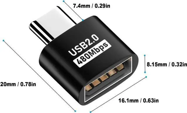 Alt view image 6 of 7 - USB C to USB Adapter, USB Type C Male to USB 2.0 Female Extension Connector, USB to USB C Adapter, Support 480Mbps Data Transfer, OTG Function and Charging for Phone, Laptop (4, Black)