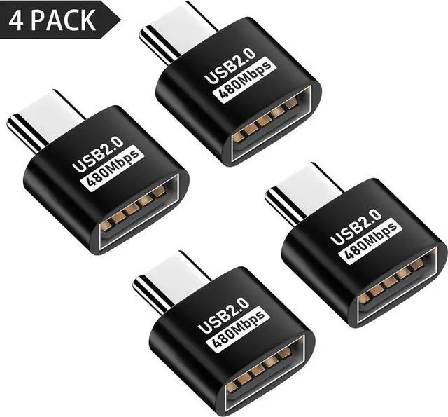 Main image of USB C to USB Adapter, USB Type C Male to USB 2.0 Female Extension Connector, USB to USB C Adapter, Support 480Mbps Data Transfer, OTG Function and Charging for Phone, Laptop (4, Black)