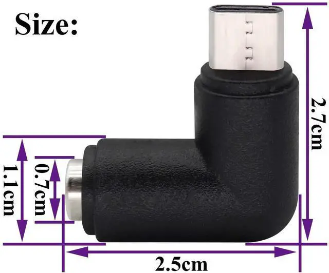 Alt view image 2 of 7 - 90 Degree Type C USB Male to DC 5.5x2.1mm Female Connector DC Barrel Jack Power Adapter for Type C USB Charging Device (2Pack)