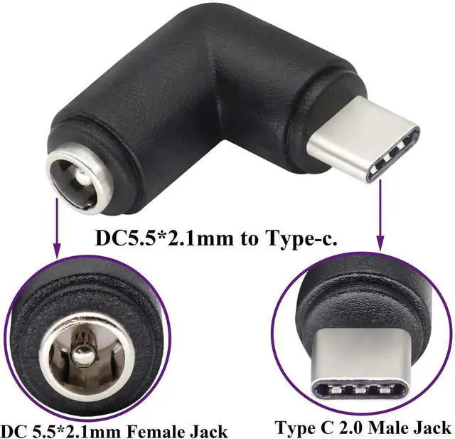 Alt view image 3 of 7 - 90 Degree Type C USB Male to DC 5.5x2.1mm Female Connector DC Barrel Jack Power Adapter for Type C USB Charging Device (2Pack)