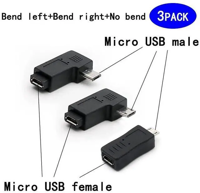 Alt view image 2 of 5 - Micro USB to Micro USB Adapter, 90 Degree Left & Right Angled Android Connector, 3-Pack