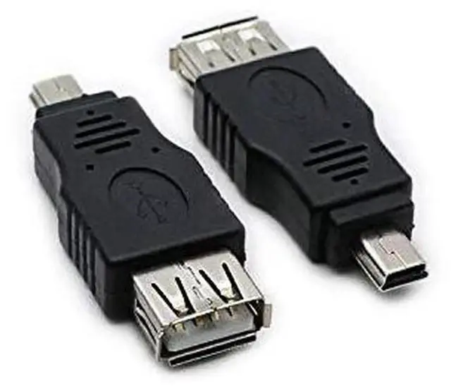 Main image of 2 Pack USB 2.0 Mini USB Male to Type A Female OTG Adapter Connector Converter Coupler