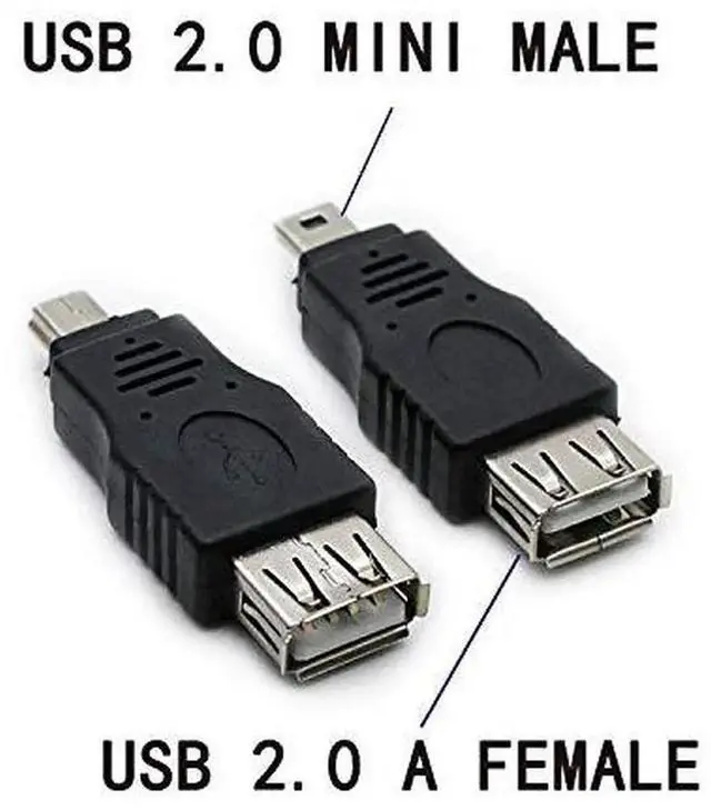 Alt view image 4 of 5 - 2 Pack USB 2.0 Mini USB Male to Type A Female OTG Adapter Connector Converter Coupler