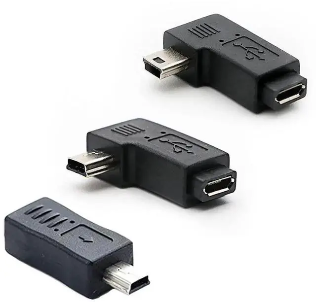 Main image of 90 Degree Left & Right Angle Mini USB Male to Micro USB Female Connector Adapter 3-Pack