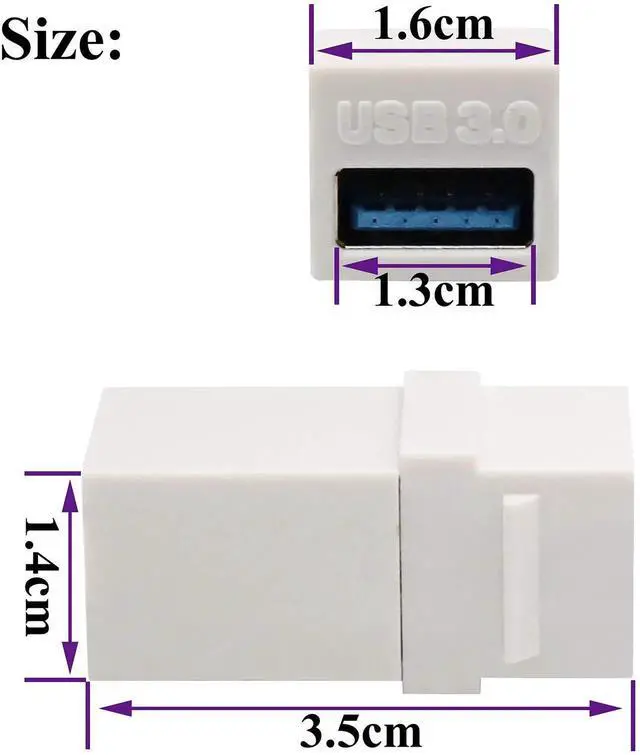 Alt view image 2 of 7 - USB 3.0 A Keystone Adapter Female to Female USB 3.0 A Keystone Jack Insert Socket Coupler Adapter for Wall Plate Outlet Panel (White/5 Pack)
