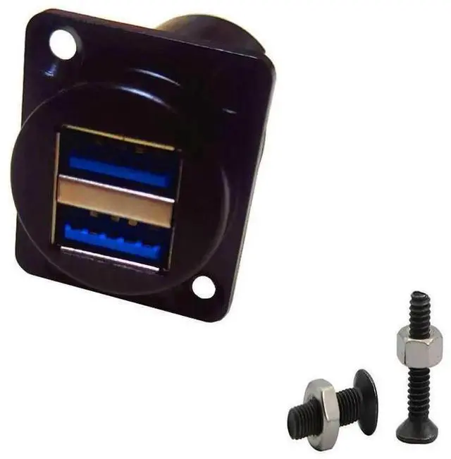 Alt view image 4 of 7 - USB 3.0 D Panel Mount Socket Dual 2X USB Port Solderless Series D-Type Connector Female to Female Coupler Pass Through Adapter with Screws
