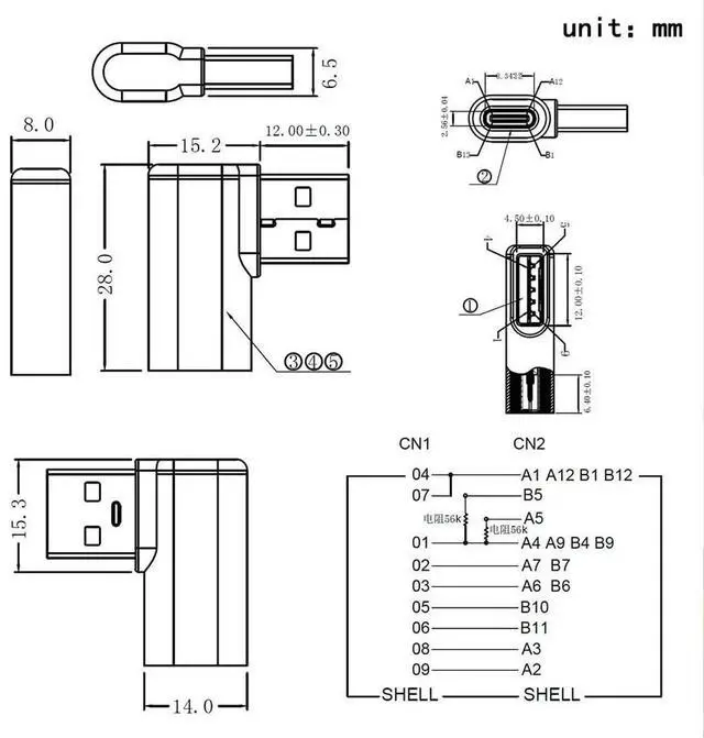 Alt view image 2 of 7 - 90 USB-C to USB-A Right Angle Adapter - Sync & Charge, 2Pack