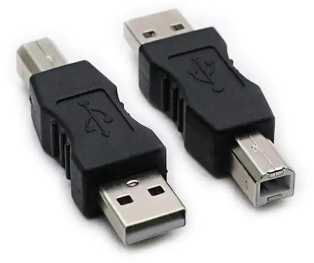 Main image of 2 Pack USB 2.0 AM/BM Print Plug Type A Male to Type B Male Connector Converter Adapter Coupler