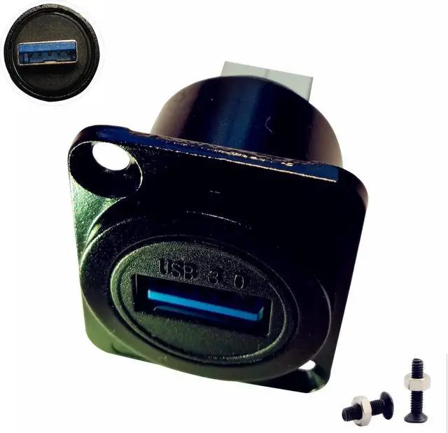 Alt view image 2 of 6 - USB3.0 D Type Panel Mount Adapter Male to Female Connector Straight Through Panel Socket for USB Extension Data Transfer 5Gbps Charging Black