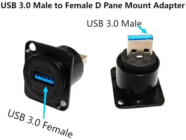 Alt view image 5 of 6 - USB3.0 D Type Panel Mount Adapter Male to Female Connector Straight Through Panel Socket for USB Extension Data Transfer 5Gbps Charging Black
