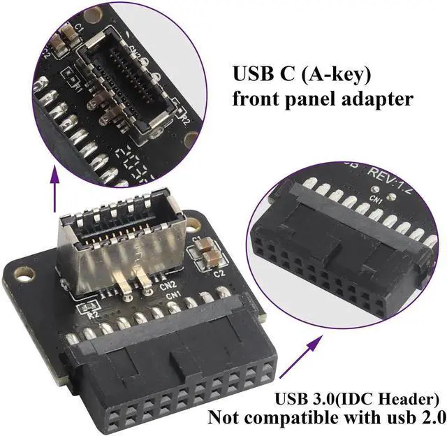 Alt view image 3 of 7 - 1Pack 90 Degree Type E 3.1 to USB 3.0 19Pin Header Adapter Up 90 Degree USB3.1 Female Front Panel Header to USB 3.0 19Pin Female Header Extension Adapter for Computer Motherboard.(19Pin/UP)