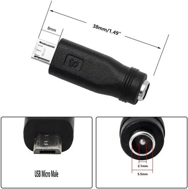 Alt view image 2 of 7 - 5 PCS USB Micro to DC Adapter Plugs Connectors 5.5 x 2.1mm