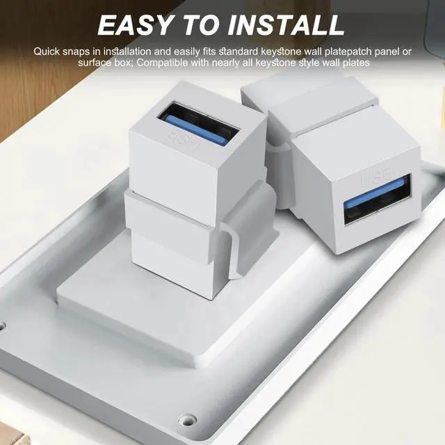 Alt view image 4 of 7 - USB 3.0 Keystone Jack Inserts Adapter 5Gbps USB3.0 A Female to Female Coupler Connector Snap-in Socket for Wall Plate Outlet Panel- 3PCS