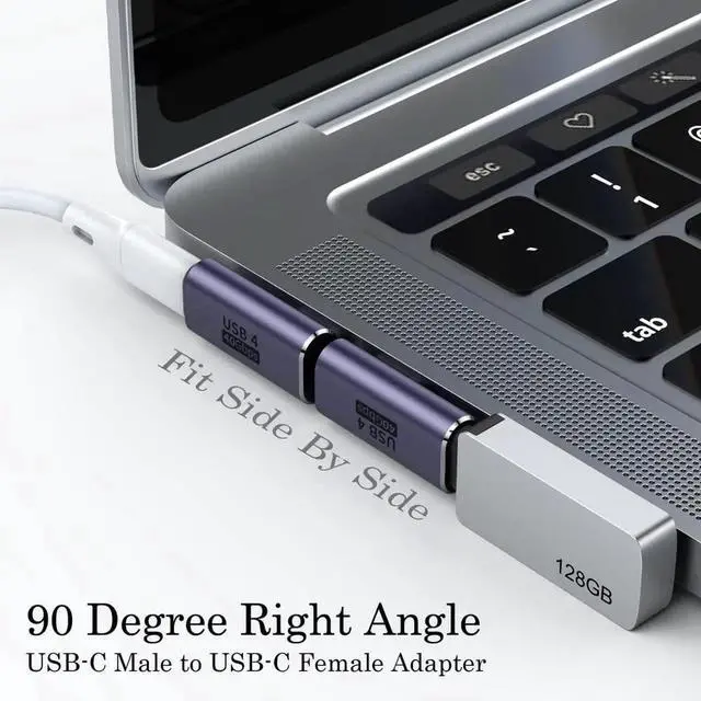 Alt view image 2 of 7 - 90 Degree Right Angle USB C Male to USB C Female Adapter 2 Pack, 40Gbps USB Type C Thunderbolt 4/3 Extender for MacBook Pro, iMac, iPad Pro, Tablet, Phones and Other Type C Devices