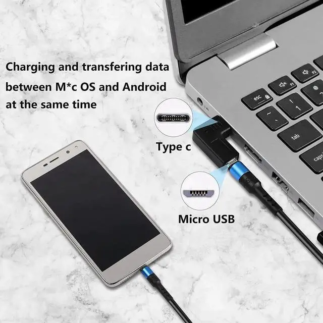 Alt view image 3 of 7 - Right Angle USB C to Micro USB Adapter, 90 Degree Type C Male to Micro 5pin USB Female Charging and Data Transfer Connector Converter Adapter - 2 Pcs/Black