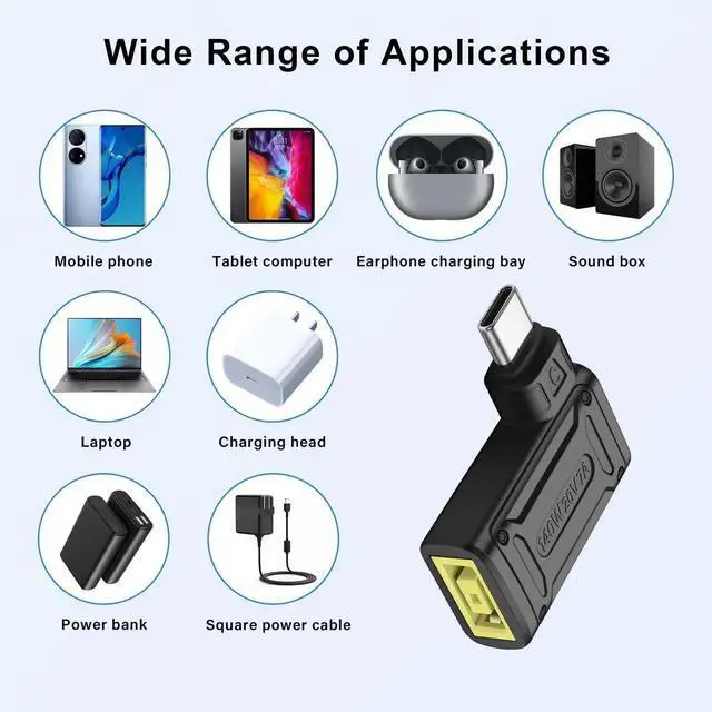 Alt view image 2 of 7 - PD 140W Square to Type C Power Charging Adapter Slim Tip Female Input to USB C Male Connector with PD Automatic Identification Chip,for Phone,Tablet,Laptop (Square C)
