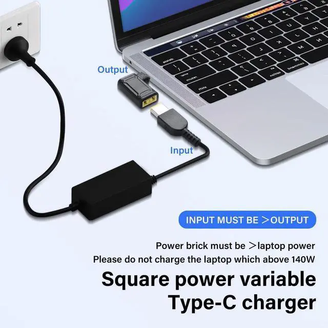 Alt view image 7 of 7 - PD 140W Square to Type C Power Charging Adapter Slim Tip Female Input to USB C Male Connector with PD Automatic Identification Chip,for Phone,Tablet,Laptop (Square C)