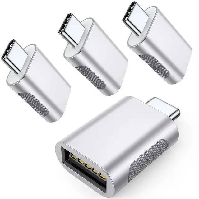 Main image of 10Gbps USB C to USB 3.1 Adapter (4 Pack), Thunderbolt 4/3 to USB OTG Converter for iPhone 15, MacBook, iPad, iMac and More Type C Devices - Silver