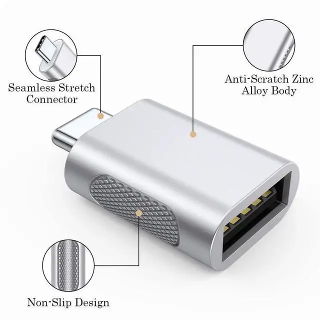 Alt view image 6 of 7 - 10Gbps USB C to USB 3.1 Adapter (4 Pack), Thunderbolt 4/3 to USB OTG Converter for iPhone 15, MacBook, iPad, iMac and More Type C Devices - Silver