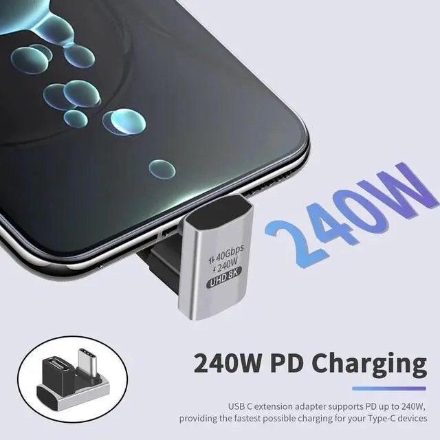 Alt view image 2 of 6 - 180 Degree USB C Adapter 240W, U Shaped USB C Male to Female Adapter, 40Gbps Type C Extender Converter 8k Video Audio Display for Laptop, Switch, MacBook, Thunderbolt 4/3, 1pack