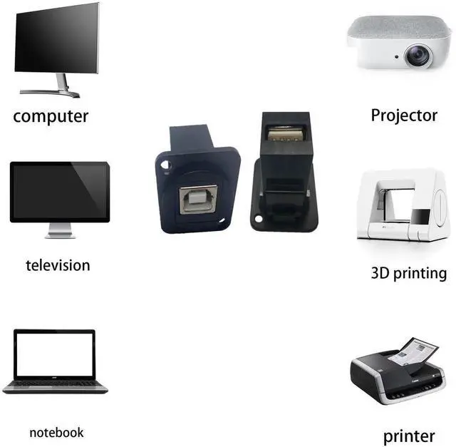 Alt view image 5 of 6 - USB 2.0 D Panel Mount Connector USB B to USB A Adapter Solderless Socket Female to Female Converter Data Transfer for Audio Video Optoelectronic Network