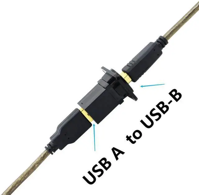 Alt view image 2 of 6 - USB 2.0 D Panel Mount Connector USB B to USB A Adapter Solderless Socket Female to Female Converter Data Transfer for Audio Video Optoelectronic Network