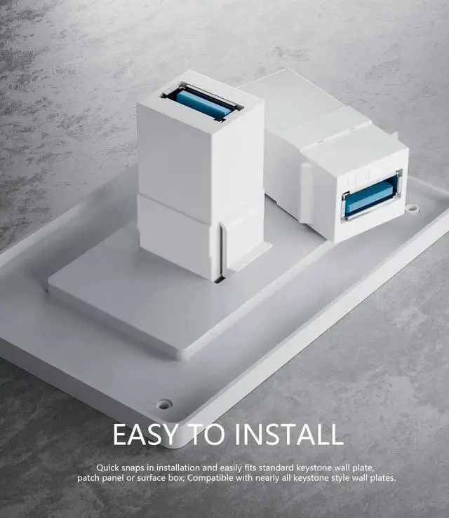 Alt view image 2 of 7 - USB 3.0 Keystone Jack Insert, USB Keystone Jack,USB to USB Adapters Female to Female Inserts Connector Interface Coupler Socket Adapter Port for Wall Plate Outlet Panel(White-6 Pack)